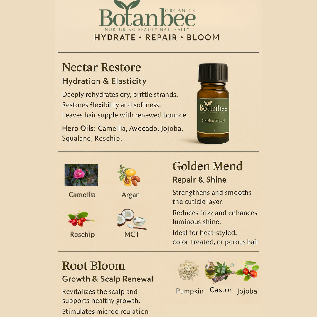 Botanbee Hot Oil Hair Treatment Ampoule Trio – Repair, Hydrate & Nourish | 3 Piece Natural Botanical Scalp & Hair Oil Set