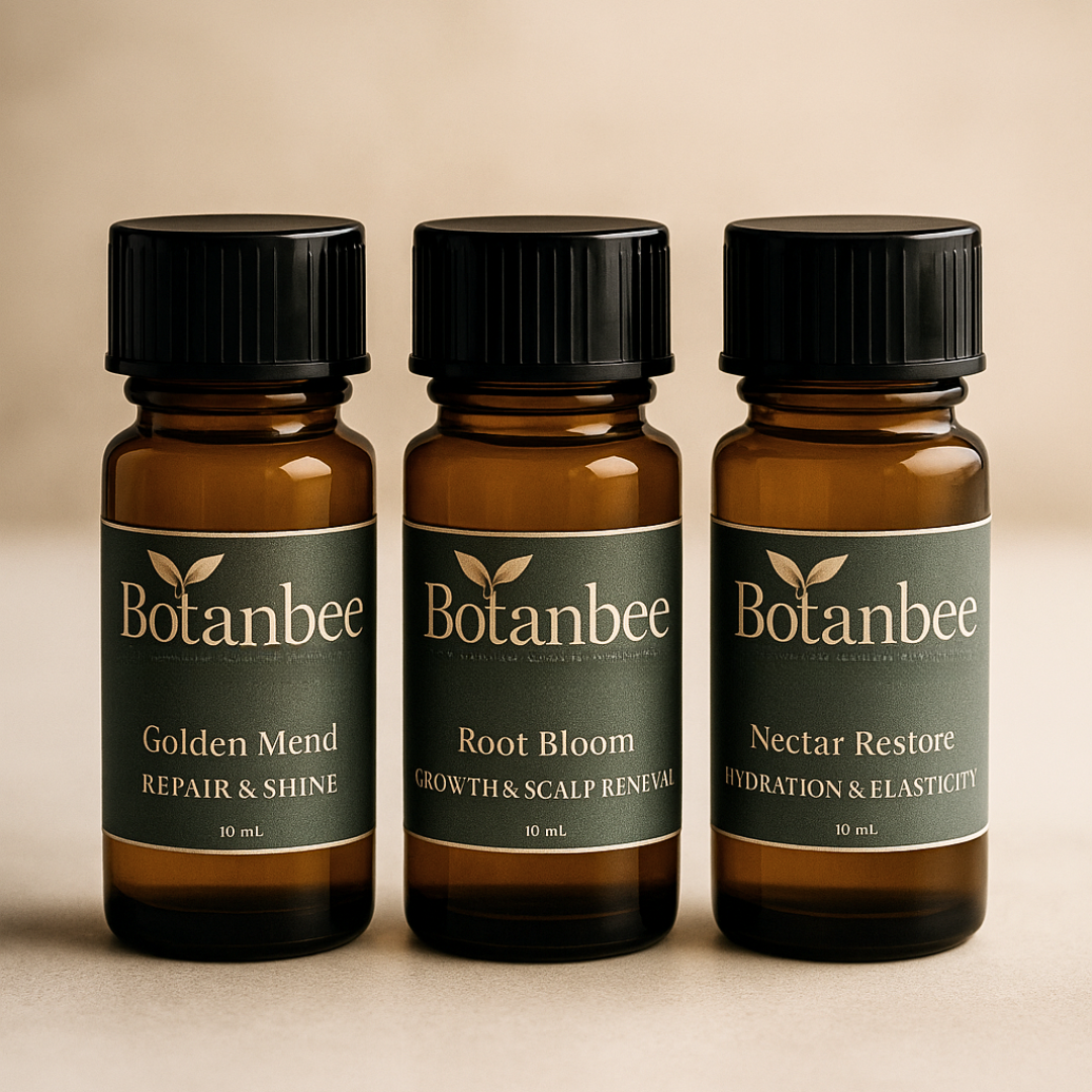 Botanbee Hot Oil Hair Treatment Ampoule Trio – Repair, Hydrate & Nourish | 3 Piece Natural Botanical Scalp & Hair Oil Set
