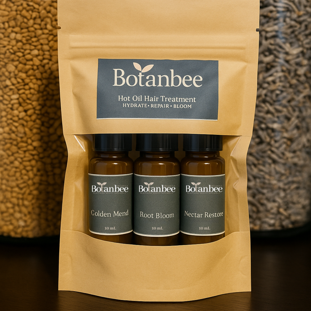 Botanbee Hot Oil Hair Treatment Ampoule Trio – Repair, Hydrate & Nourish | 3 Piece Natural Botanical Scalp & Hair Oil Set