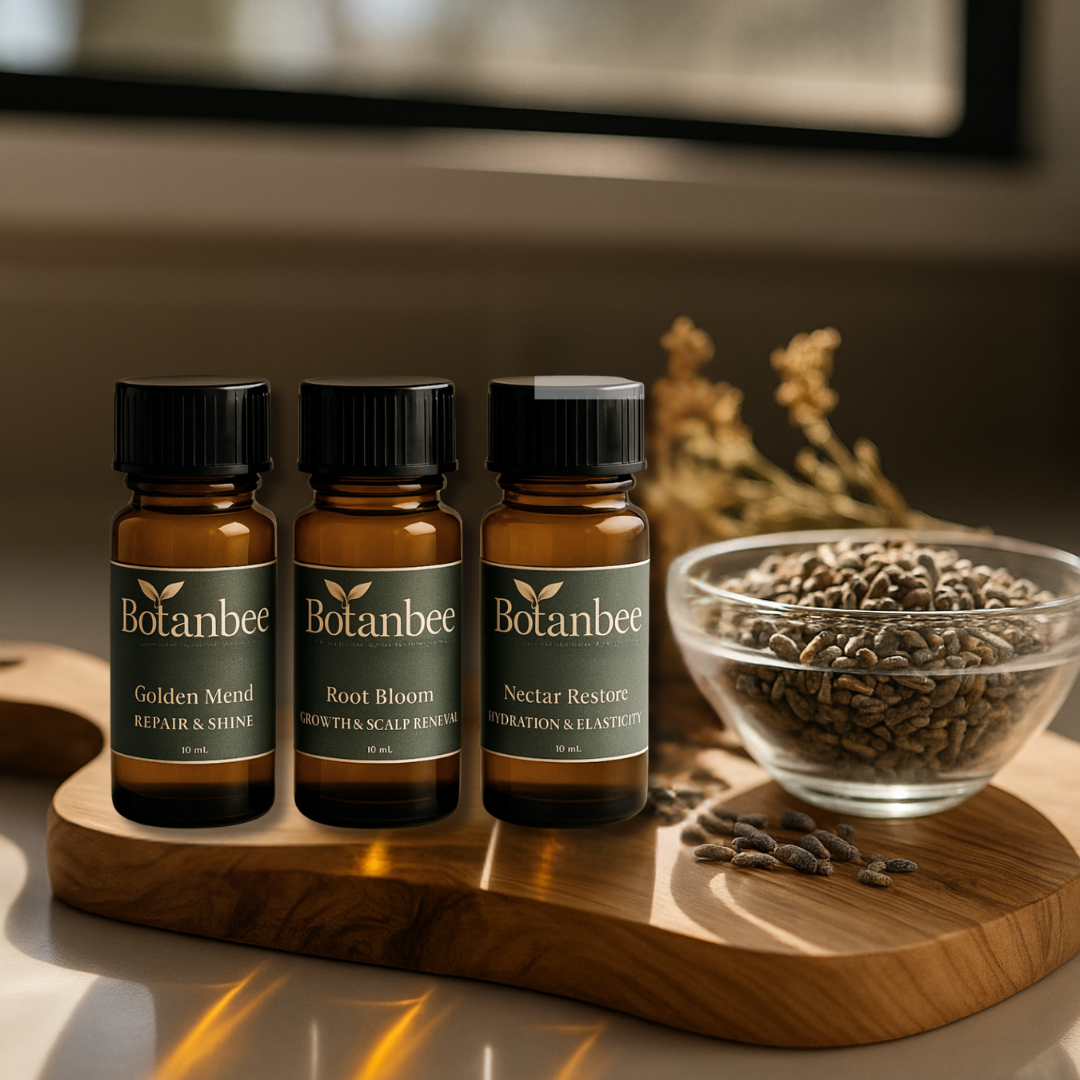 Botanbee Hot Oil Hair Treatment Ampoule Trio – Repair, Hydrate & Nourish | 3 Piece Natural Botanical Scalp & Hair Oil Set